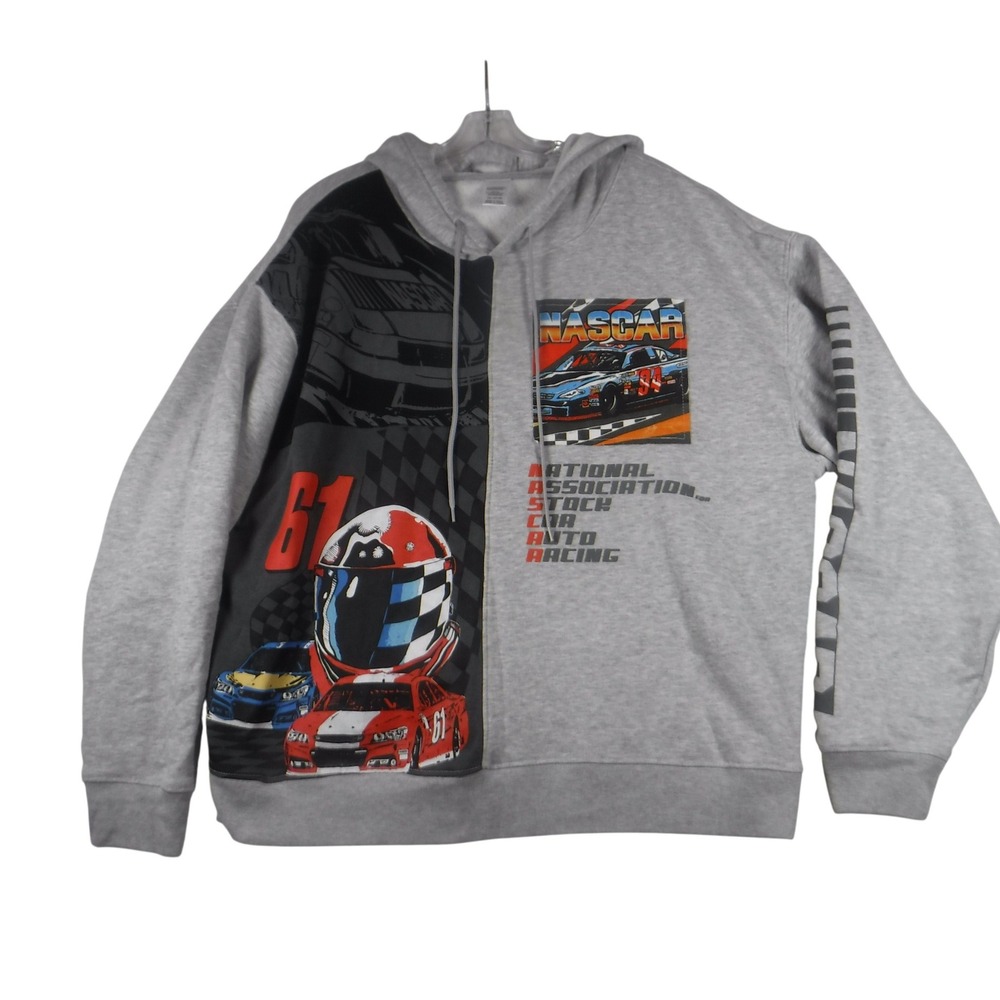 NASCAR Mens Graphic Hoodie Gray Racing Car Helmet Multi Print Sweatshirt 3XL